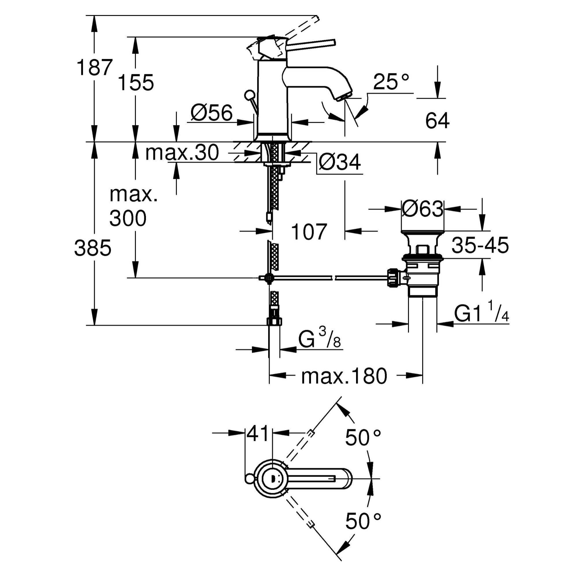 GROHE Start Classic Mitigeur monocommande Lavabo Taille S Chromé