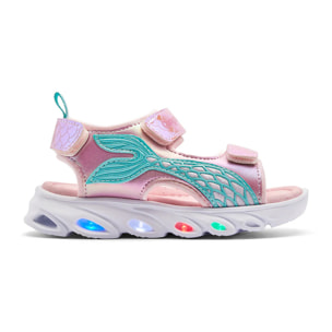 Sandalias de Niña Luces Estampado Sirena Rosa/ Azul Cielo