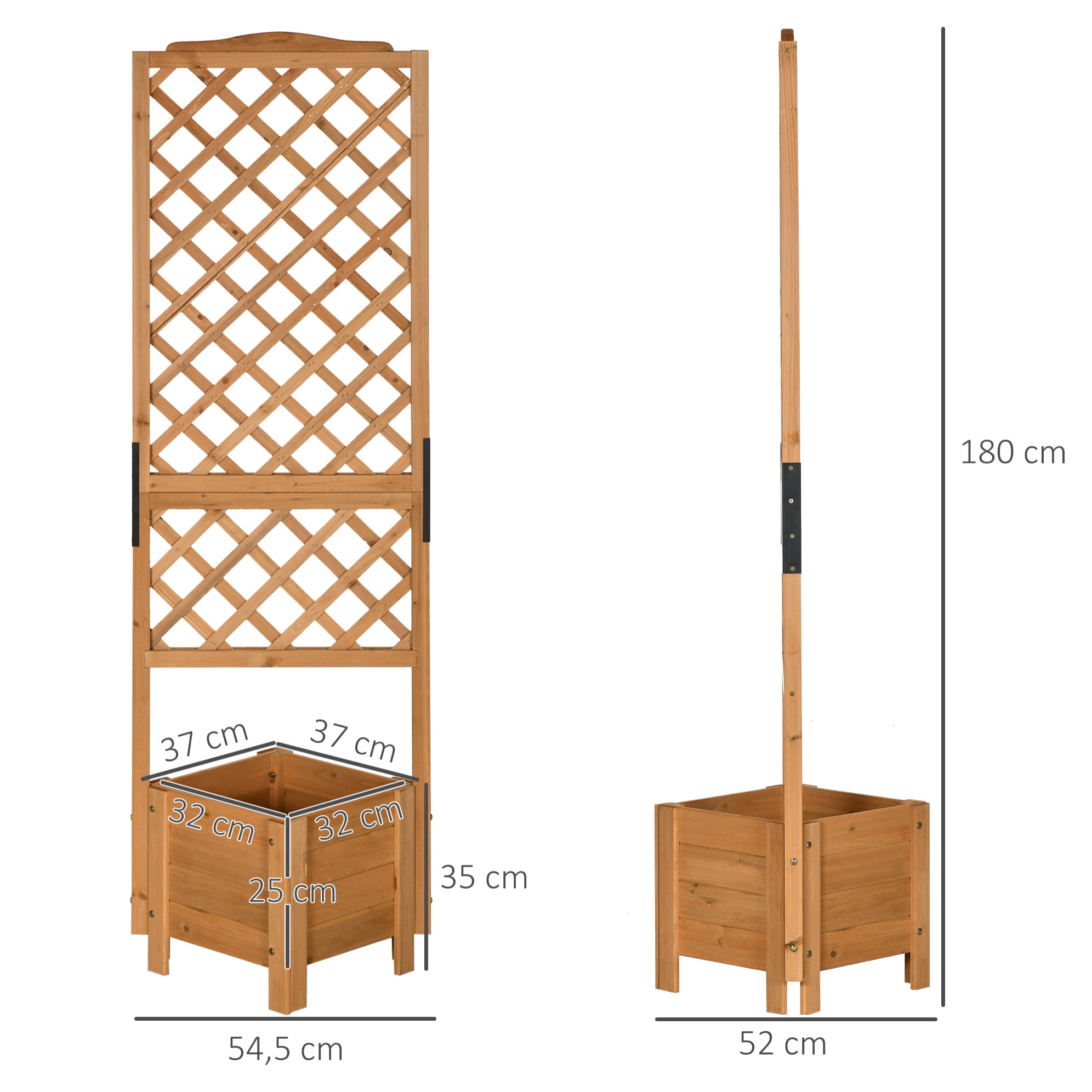 Jardinière avec treillis - bac à fleurs - jardinière sur pied - dim. 54,5L x 52l x 180H cm - bois sapin pré-huilé