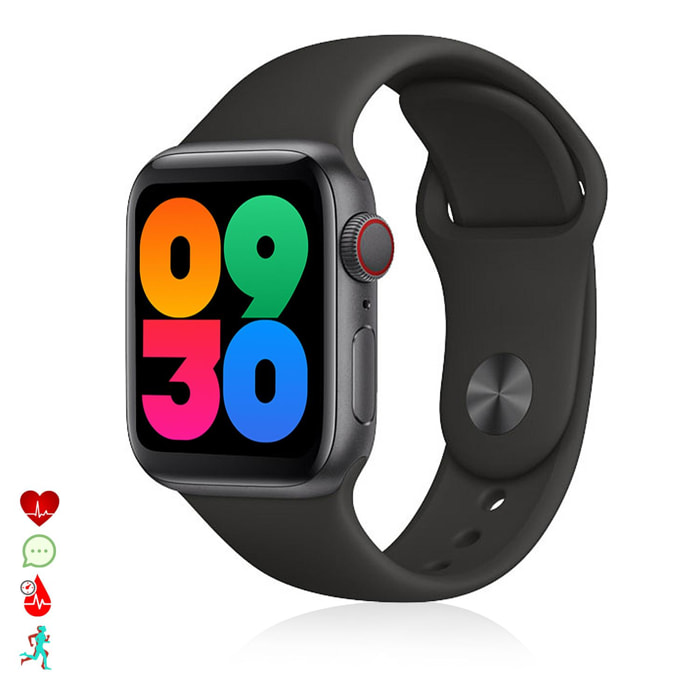 Smartwatch U68 con notificaciones de Apps, termómetro, monitor de tensión, O2 en sangre y modo multideporte.