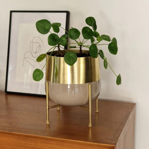 Cache-pot en métal rose clair et laiton - Moose