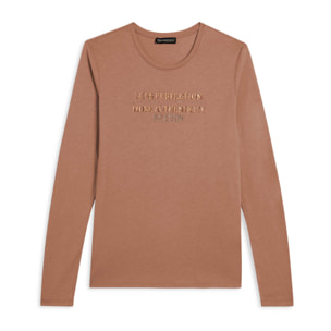 T-shirt donna manica lunga con grafica metallizzata