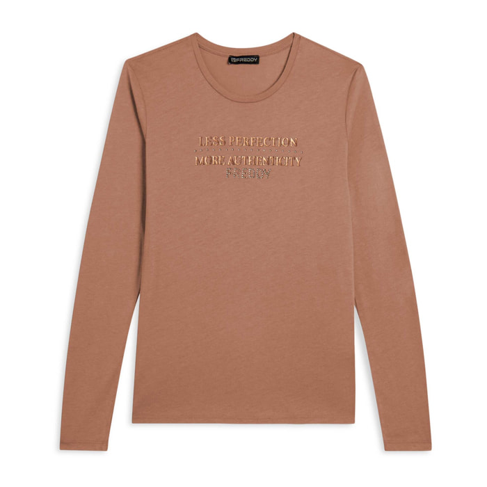 T-shirt donna manica lunga con grafica metallizzata