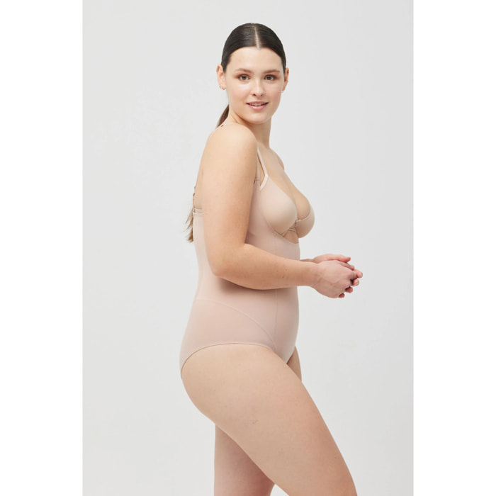 Body riducente a compressione media in cotone beige
