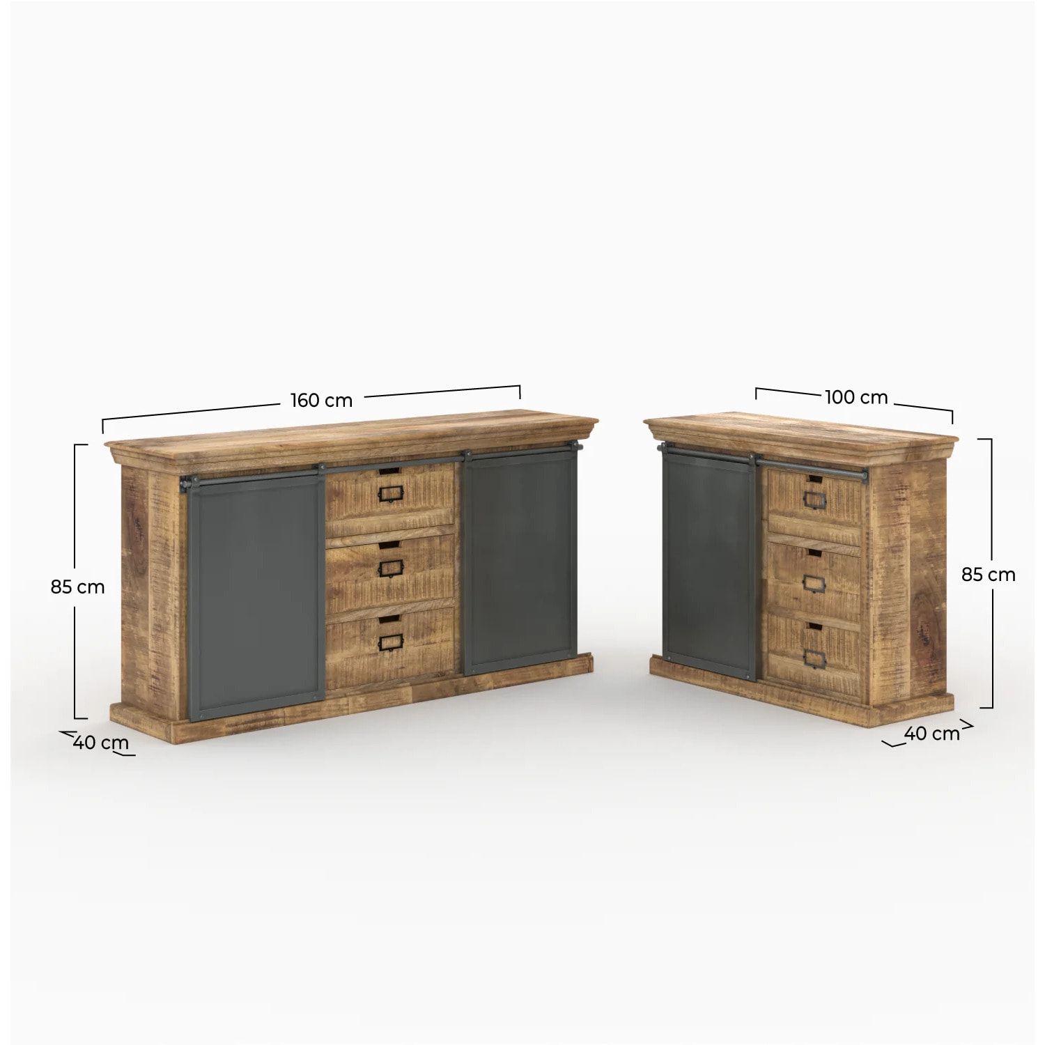 Ensemble 2 buffets moyen et petit en bois de manguier massif - Tabuk
