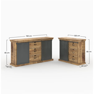 Ensemble 2 buffets moyen et petit en bois de manguier massif - Tabuk