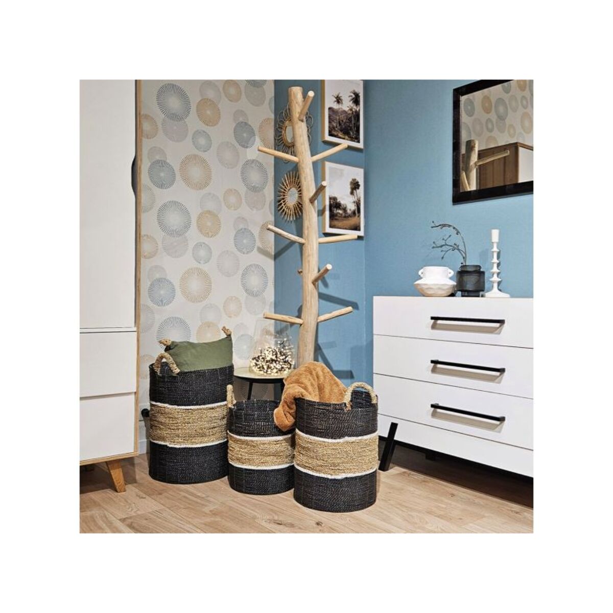 Panier rond en jonc de mer et raphia - HOOK