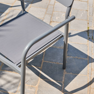 Lot de 4 fauteuils de jardin SAVANNAH empilables aluminium et textilene anthracite. 57.5 x 54 x 86 cm