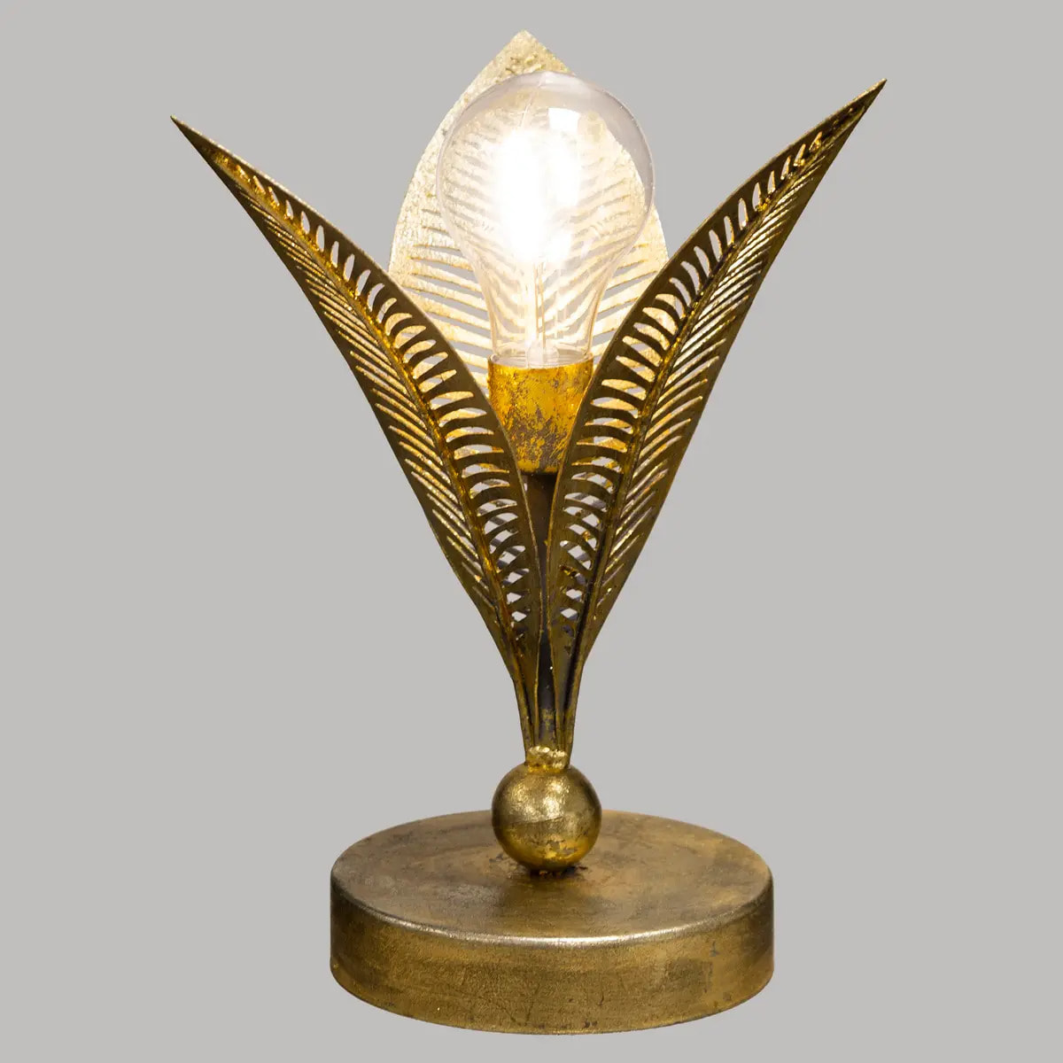 Lampe LED "Feuille" - métal - doré - H25 cm