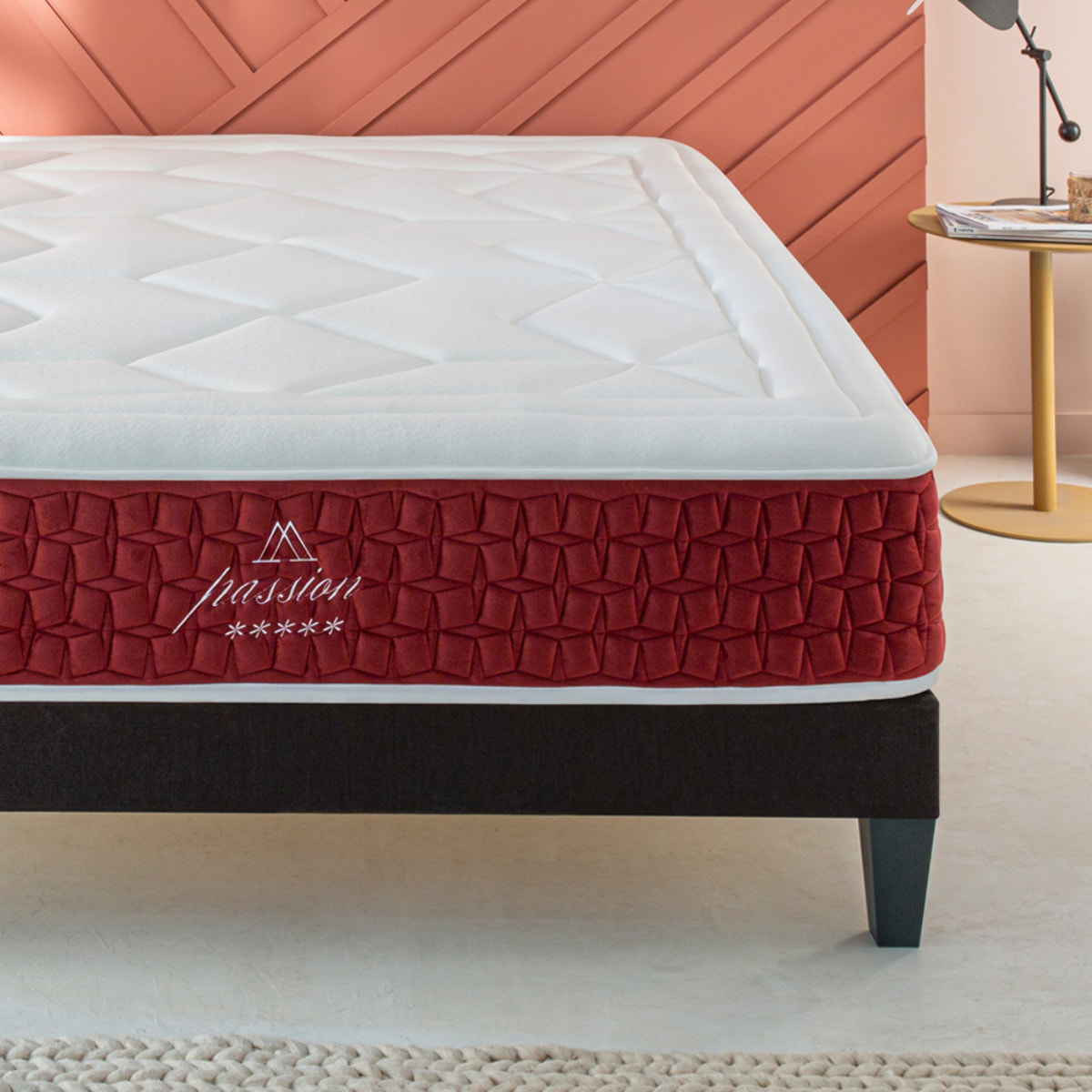 Ensemble Matelas Passion avec Sommier Tissus Gris | 2 Places