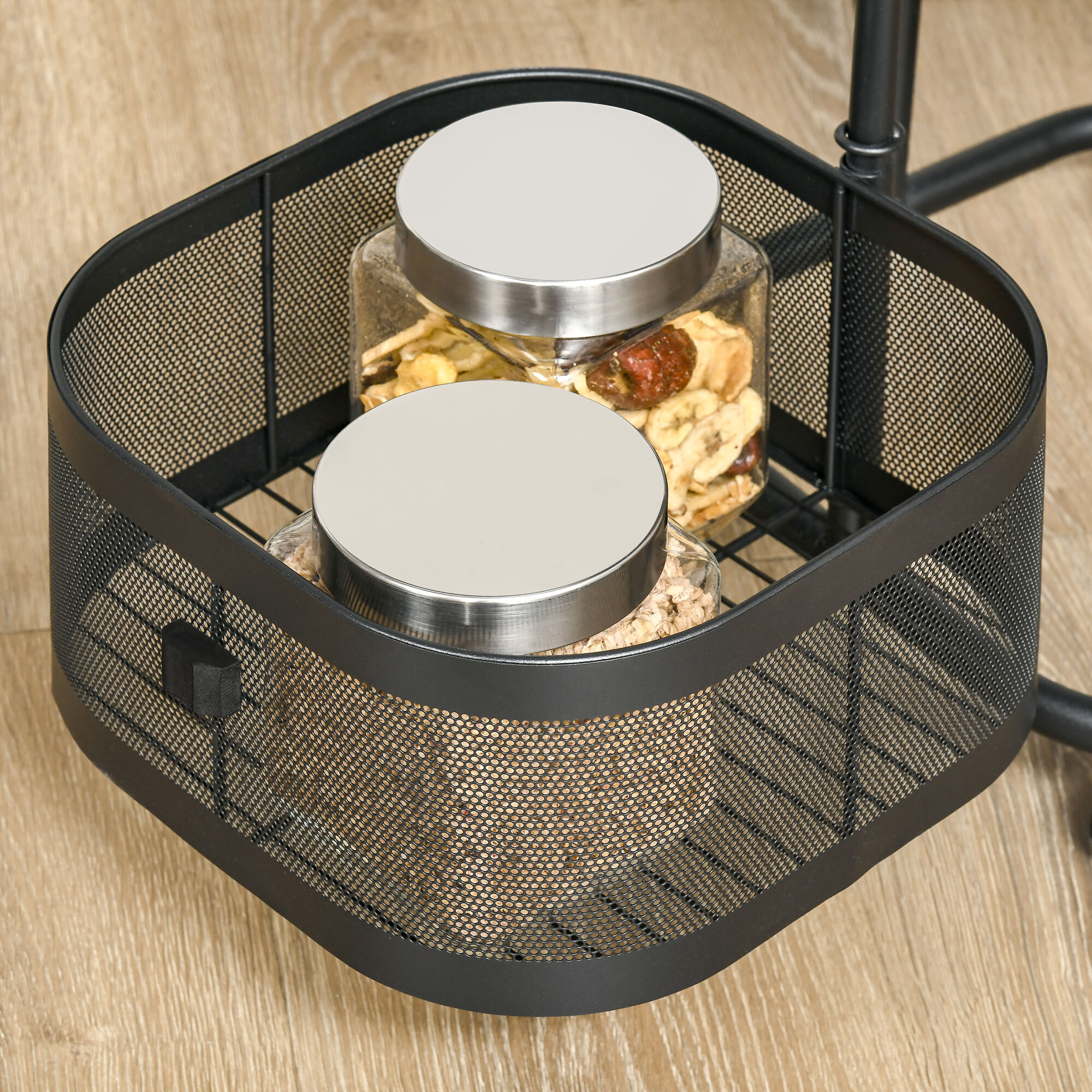 Carrito Auxiliar con Ruedas de 5 Niveles, Carrito de Cocina con 4 Cestas de Almacenamiento Giratorias 270° y Bandeja Superior, para Frutas, Verduras, Utensilios, 33x33x77 cm, Negro