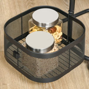 Carrito Auxiliar con Ruedas de 5 Niveles, Carrito de Cocina con 4 Cestas de Almacenamiento Giratorias 270° y Bandeja Superior, para Frutas, Verduras, Utensilios, 33x33x77 cm, Negro