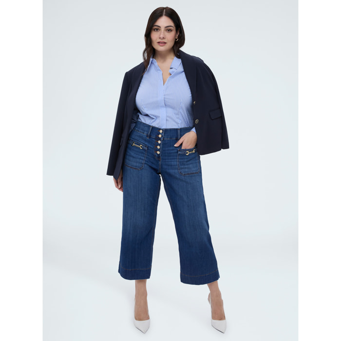 Fiorella Rubino - Jeans cropped con detalle de cadenita en los bolsillos - Azul