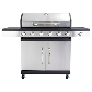 Barbecue a gas con 6+1 bruciatori e termometro integrato.