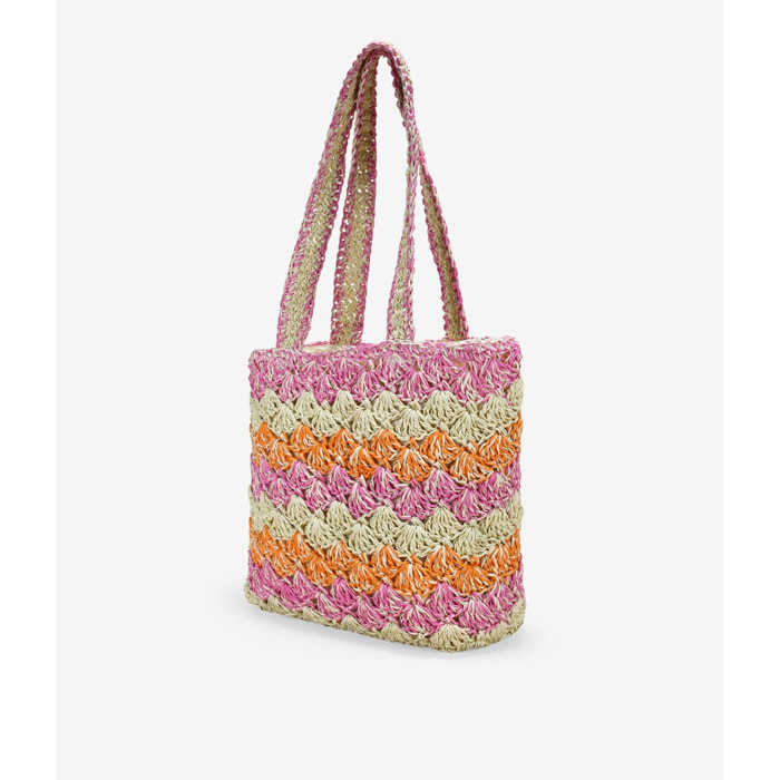 Bolso tote rosa en rafia trenzada