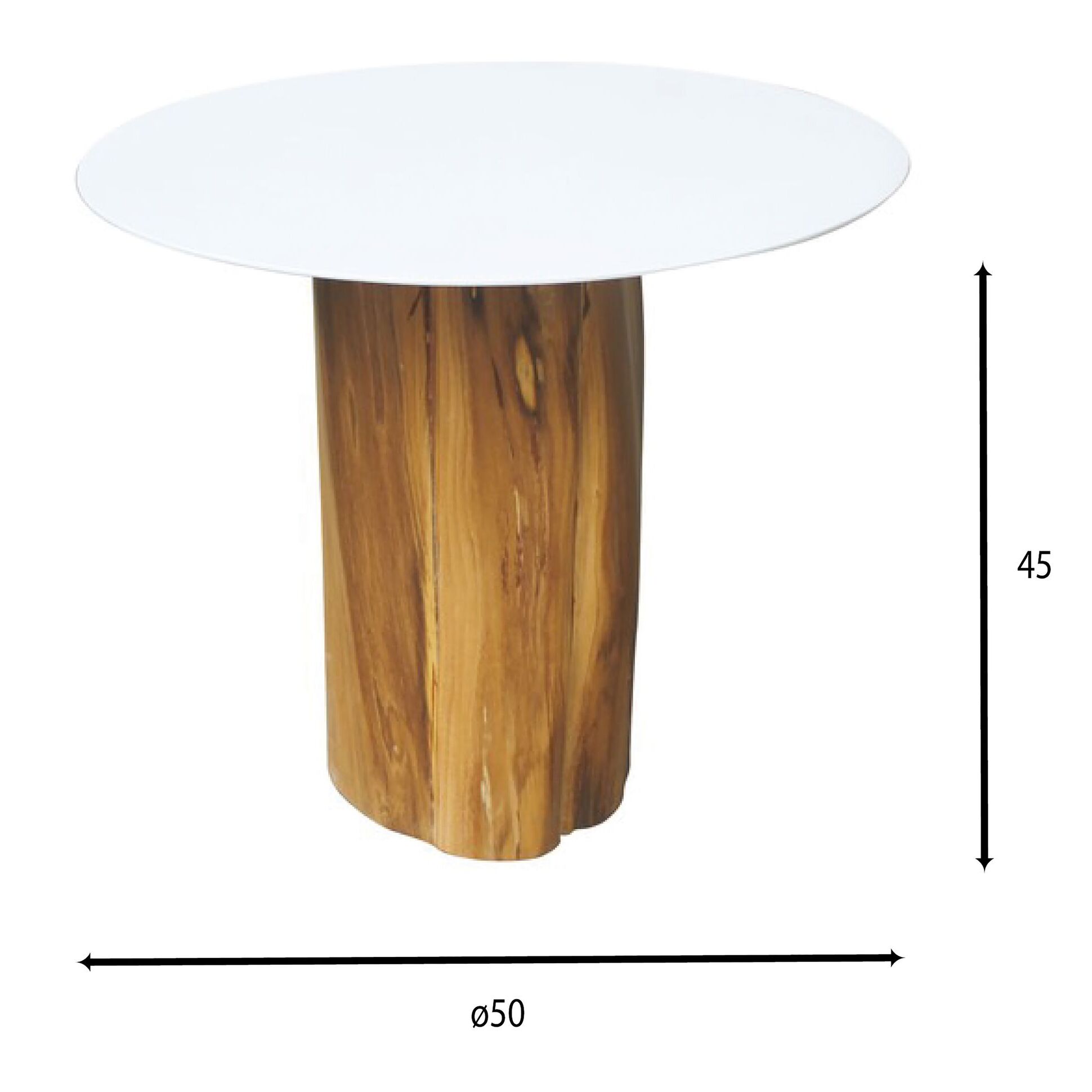 TABLE D'APPOINT POWER COATED BLANC ET PIED TECK 50X46CM VIRRO