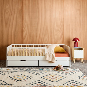 Lit enfant 90 x 190 cm pin naturel avec sommier à lattes et tiroirs ELIO
