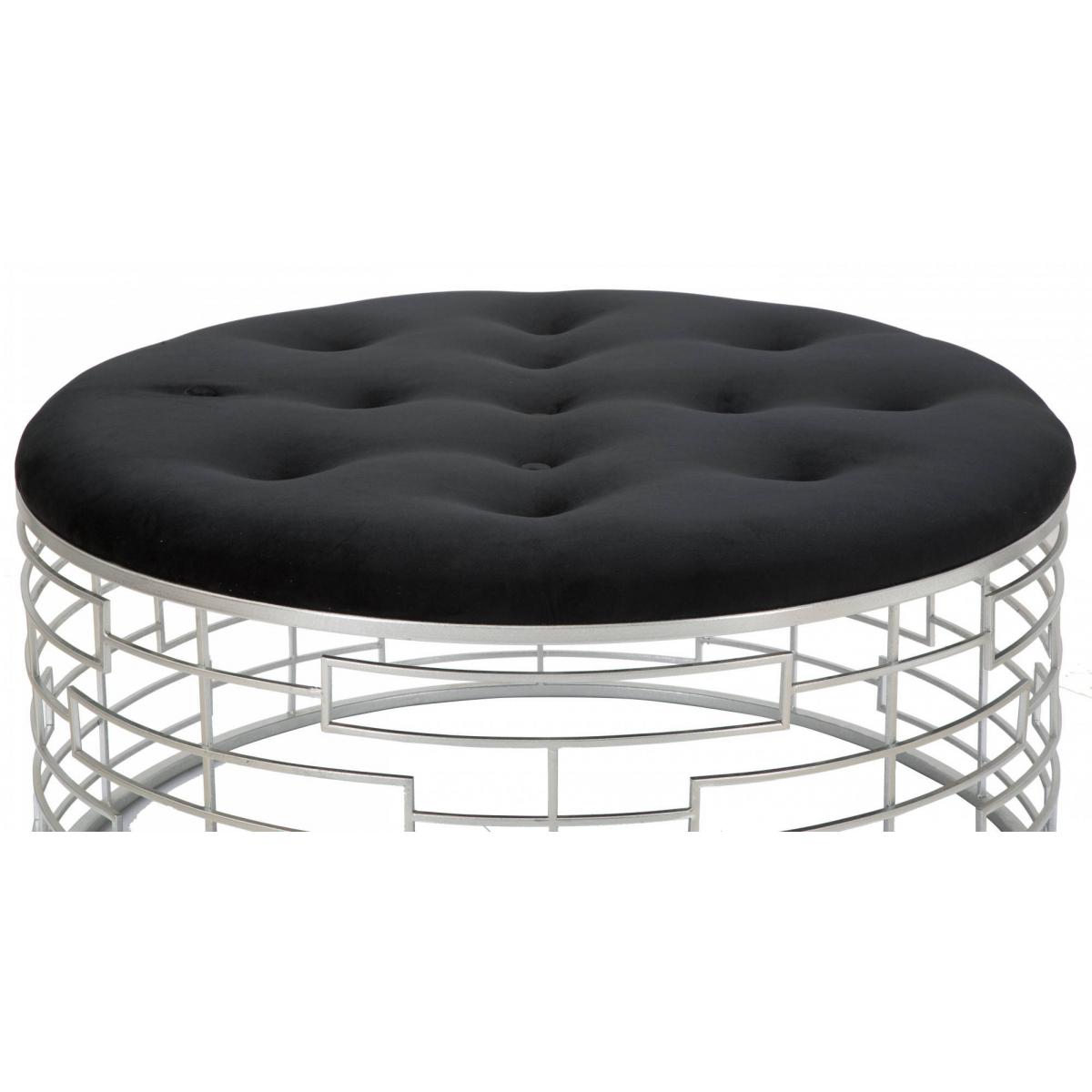 Pouf rotondo, struttura in metallo, rivestimento in velluto, colore argento, Misure 91,5 x 47 x 91,5 cm