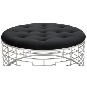 Pouf rotondo, struttura in metallo, rivestimento in velluto, colore argento, Misure 91,5 x 47 x 91,5 cm