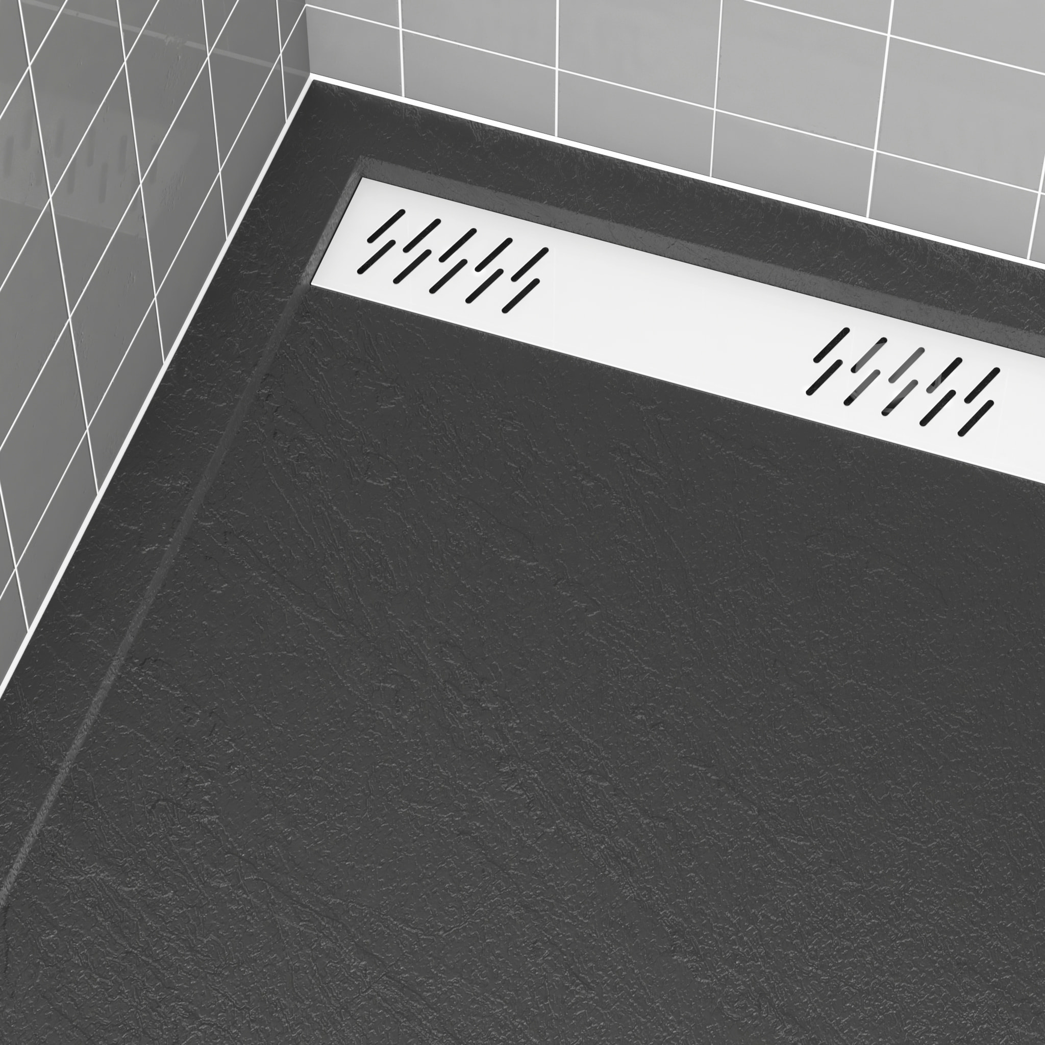 Grille linéaire en Aluminium Blanc Mat pour receveur - 79.5x11x0.2cm