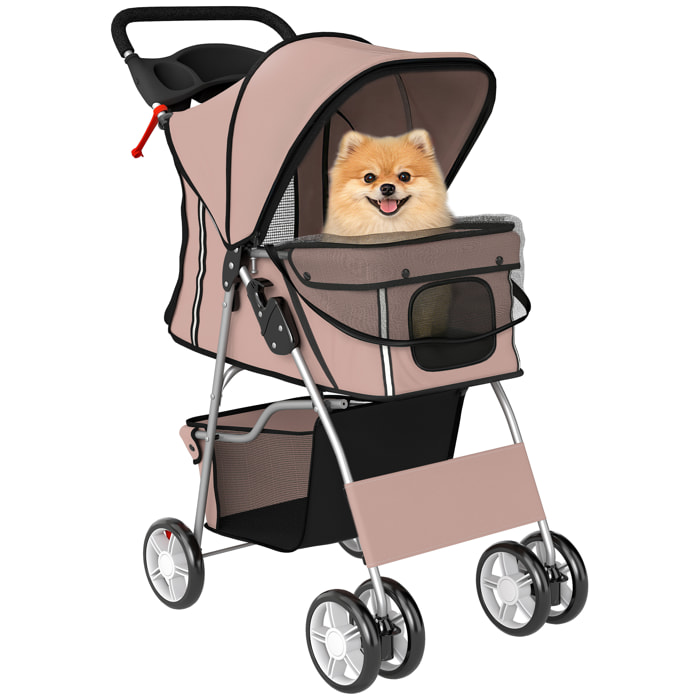 Poussette buggy pliable pour chiens tissu 600D Oxford imperméable 4 roues café