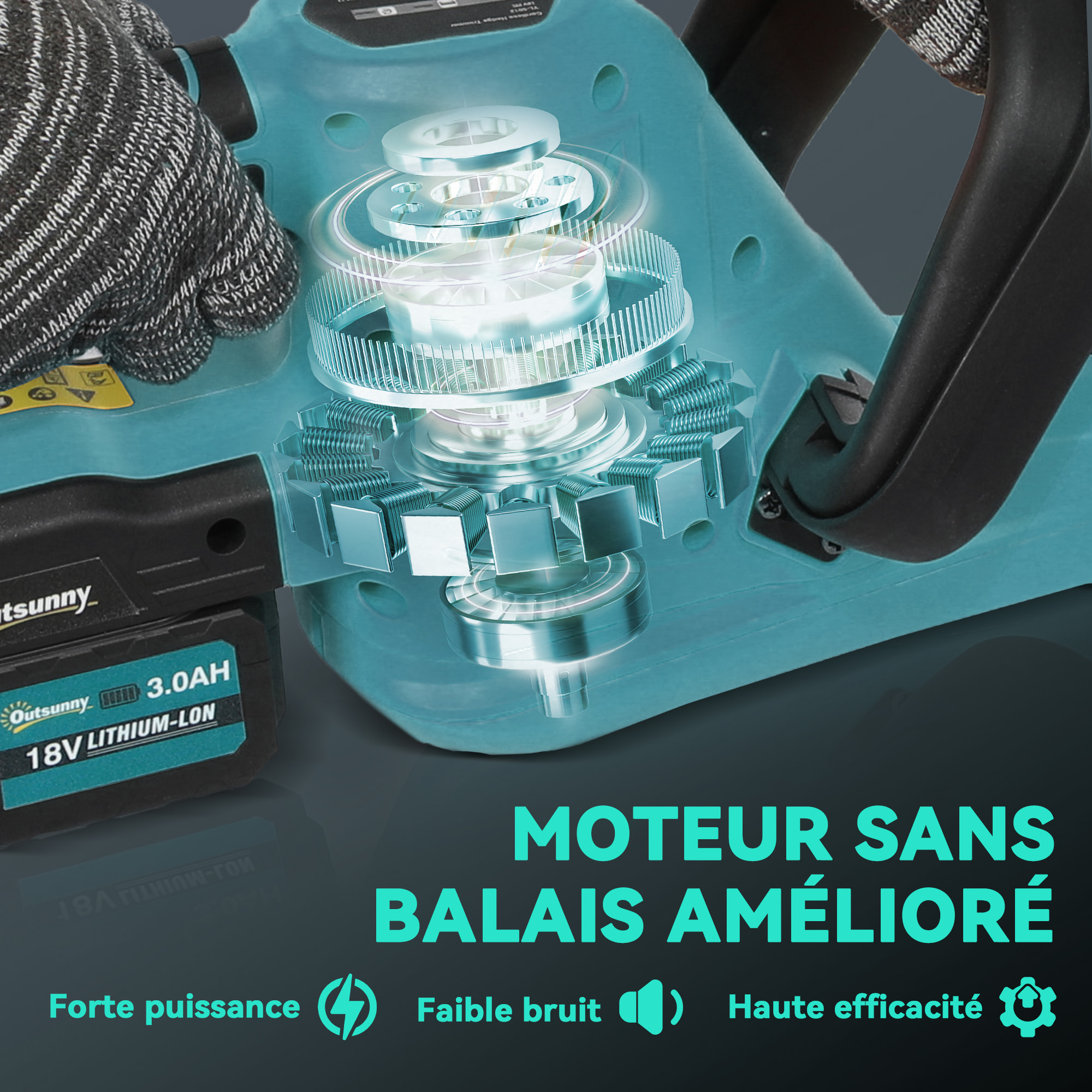 Taille-haies sans fil 18V 2 batteries 3 Ah fournies lame asymétrique double action 51 cm - kit complet bleu