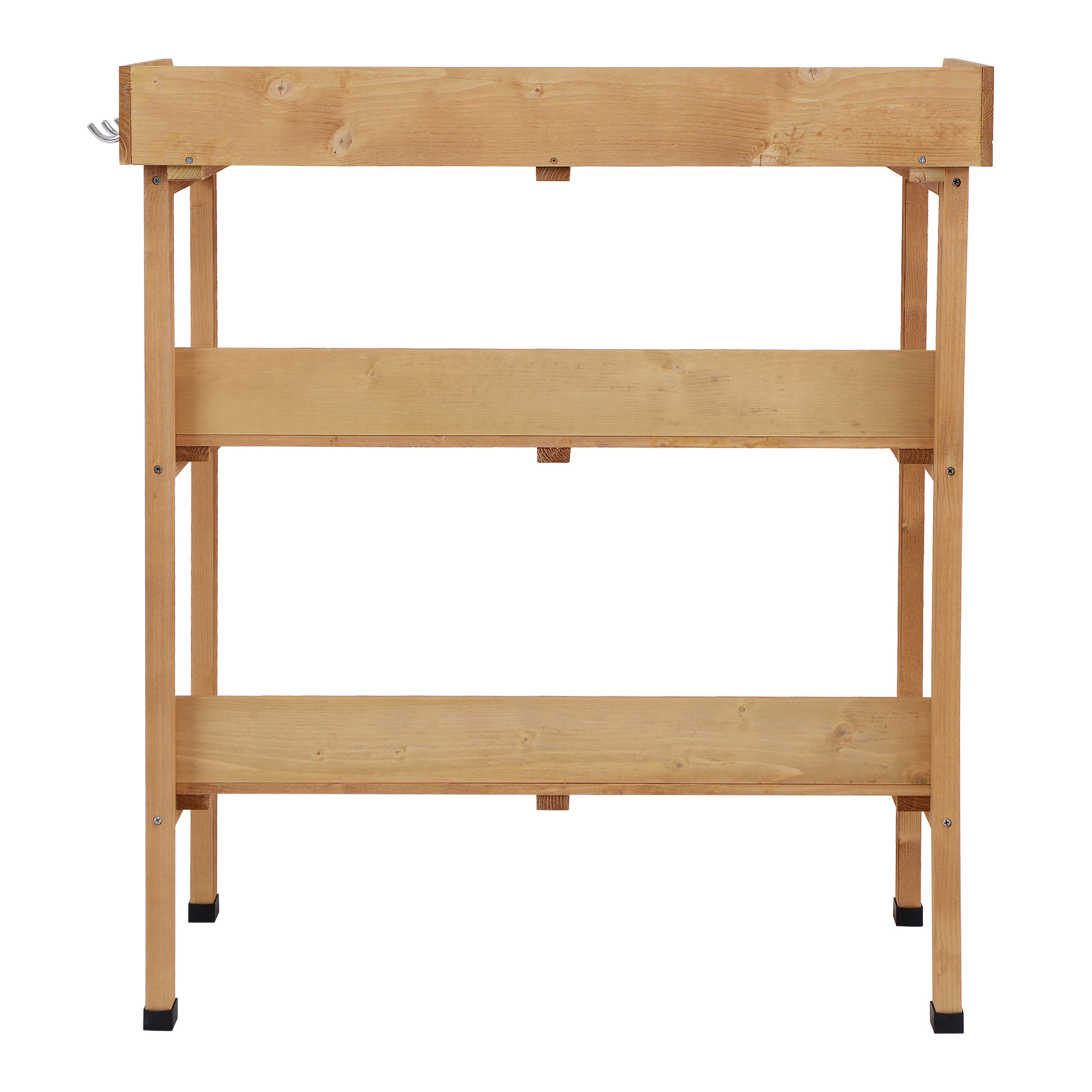 Table de rempotage jardinage - 2 étagères 3 crochets outils plateau tôle acier galvanisé avec rebord - bois sapin pré-huilé