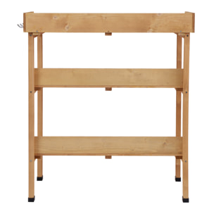 Table de rempotage jardinage - 2 étagères 3 crochets outils plateau tôle acier galvanisé avec rebord - bois sapin pré-huilé