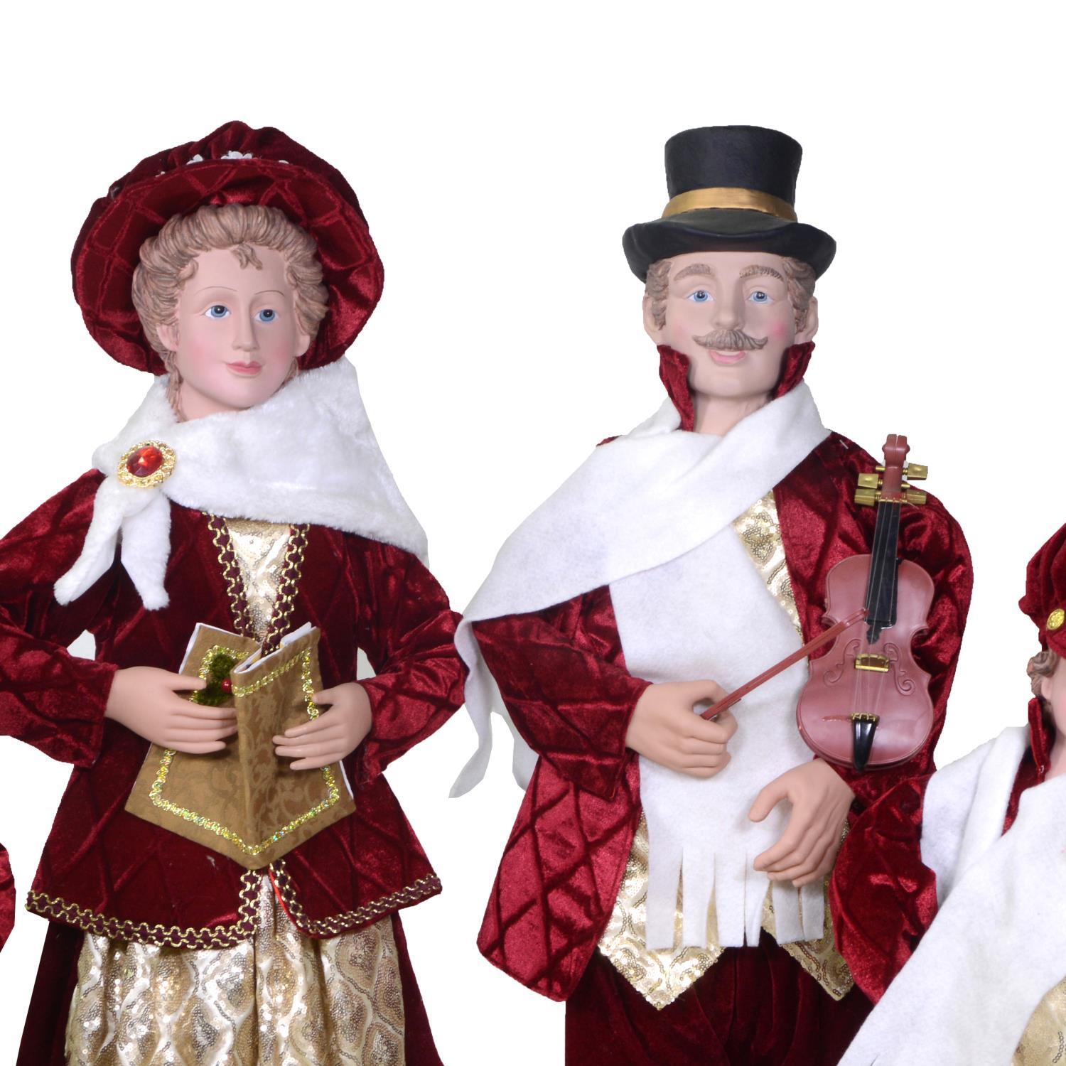 set di 4 pupazzi famiglia cantori in tessuto bordeaux cm34x22h95