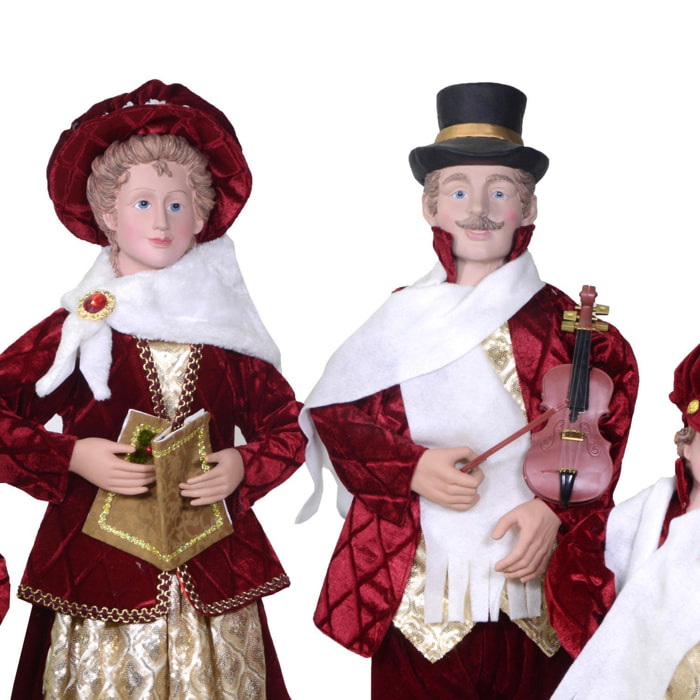 set di 4 pupazzi famiglia cantori in tessuto bordeaux cm34x22h95