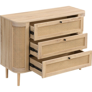 Commode 3 tiroirs couleur chêne et cannage - BALI