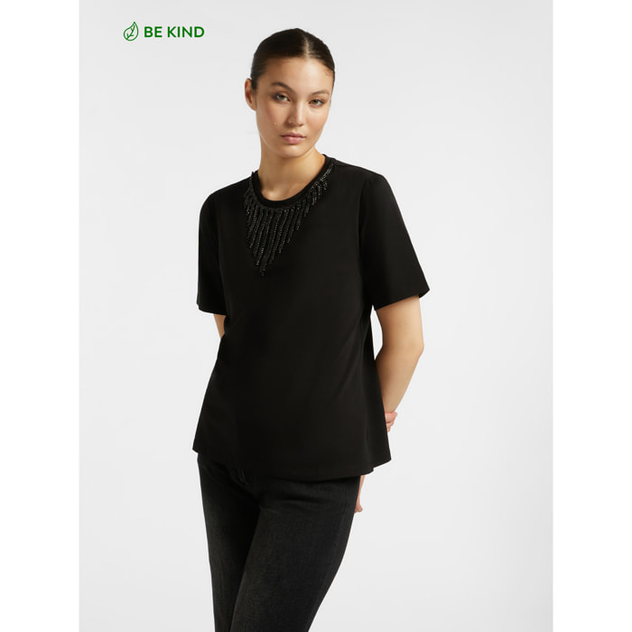 Elena Mirò - Camiseta bordada - Negro