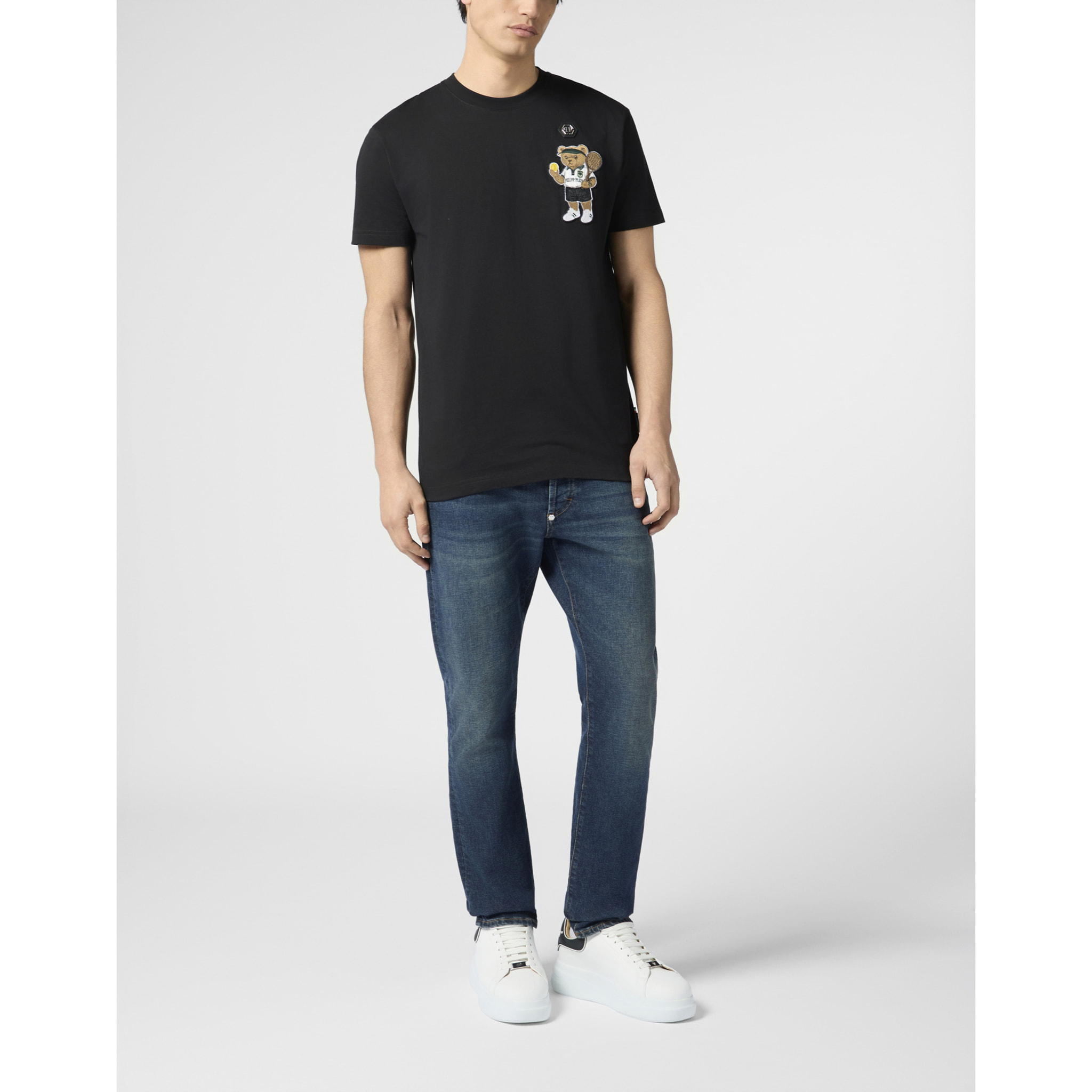 PHILIPP PLEIN Round Neck T-Shirt Teddy Tennis Patch