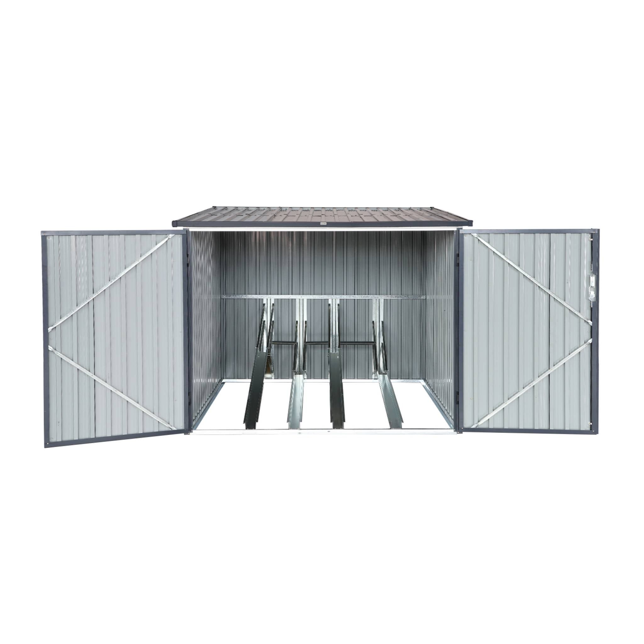 Abri à vélo. rangement 4 vélos. gris en acier galvanisé. L 203 x P 198 x H 157 cm