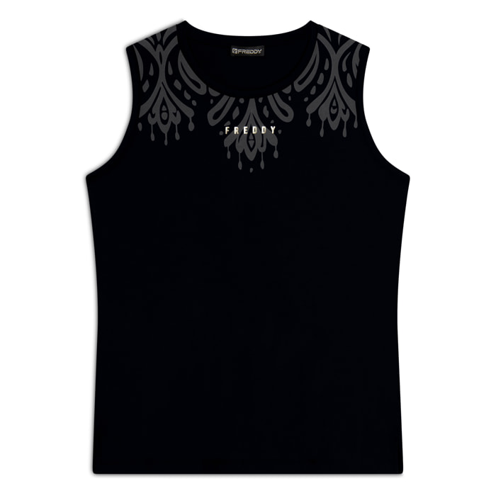 Canotta in jersey con stampa floreale sulle spalle