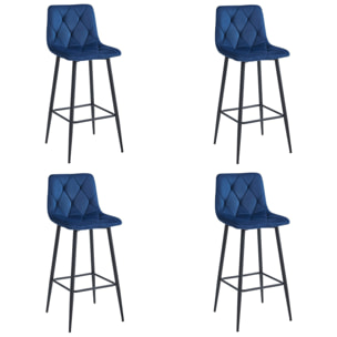 Set di 4 Sgabelli Bar Nado in Velluto Blu con Gambe Nere