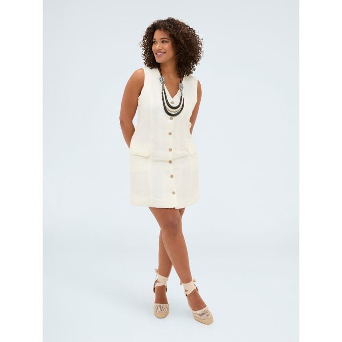 Fiorella Rubino - Vestido camisero en mezcla de lino y viscosa - Blanco