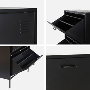 Meuble à chaussures industriel métal noir 3 tiroirs - 80 x 29 x 132.5 cm - Alabama