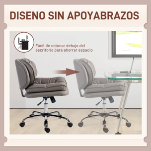 Silla de Oficina Piernas Cruzadas, Silla de Escritorio sin Brazos con Asiento Ancho, Ruedas, Altura Ajustable, Doble Acolchado, Giratoria, Función Basculante, Tapizada en PU, Gris Oscuro