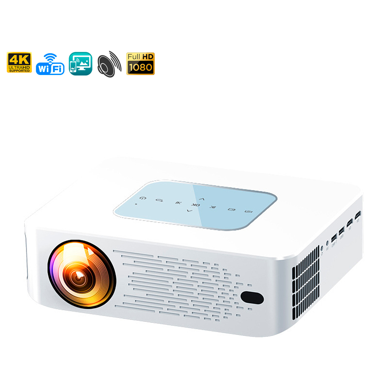 Proyector LCD Y2 soporte de 4K UHD, duplicación de pantalla para iOS y Android. De 60 a 150 pulgadas, 260 lm. Con mando a distancia.