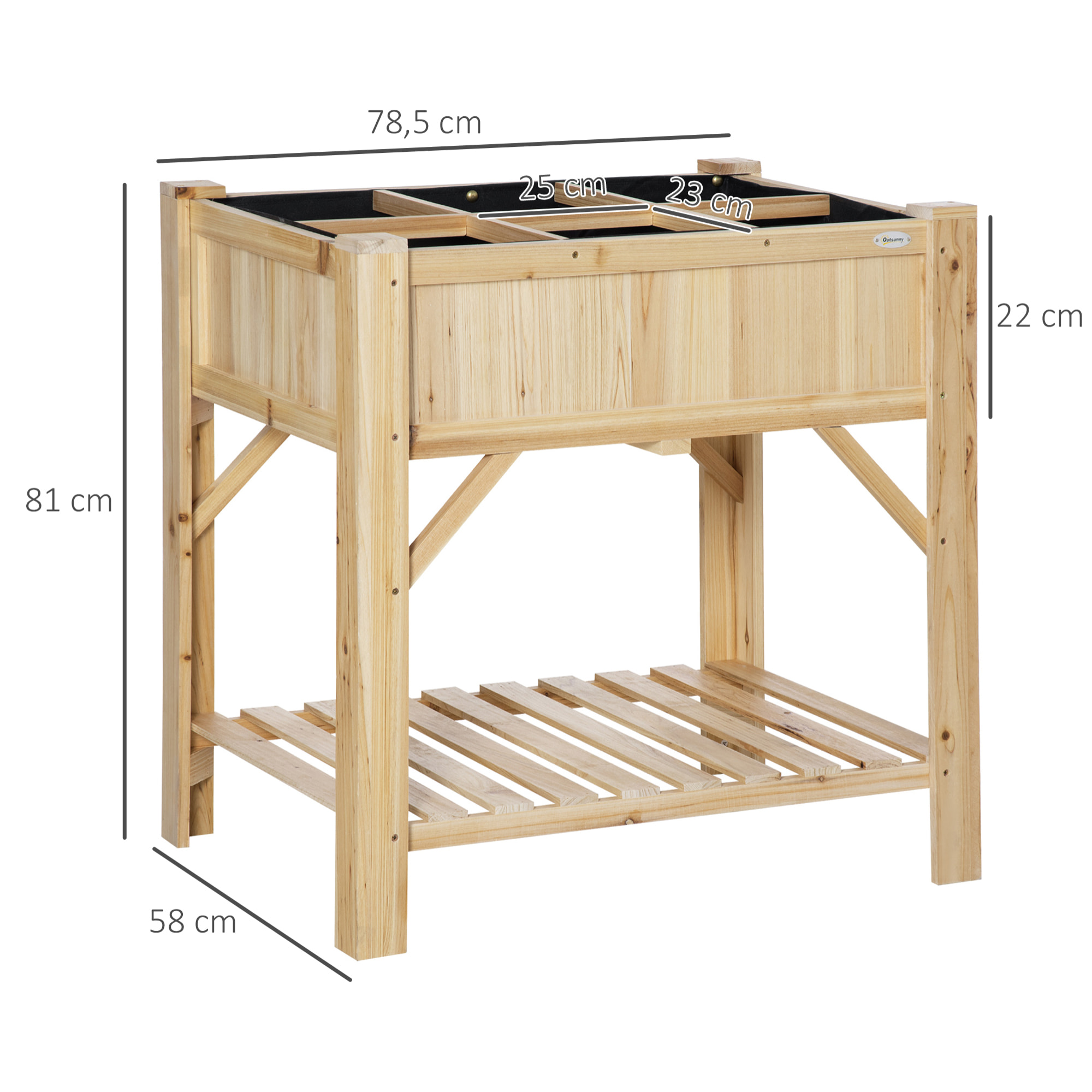 Huerto Urbano de Madera 78,5x58x81cm con 6 Compartimentos y Estante para Plantas