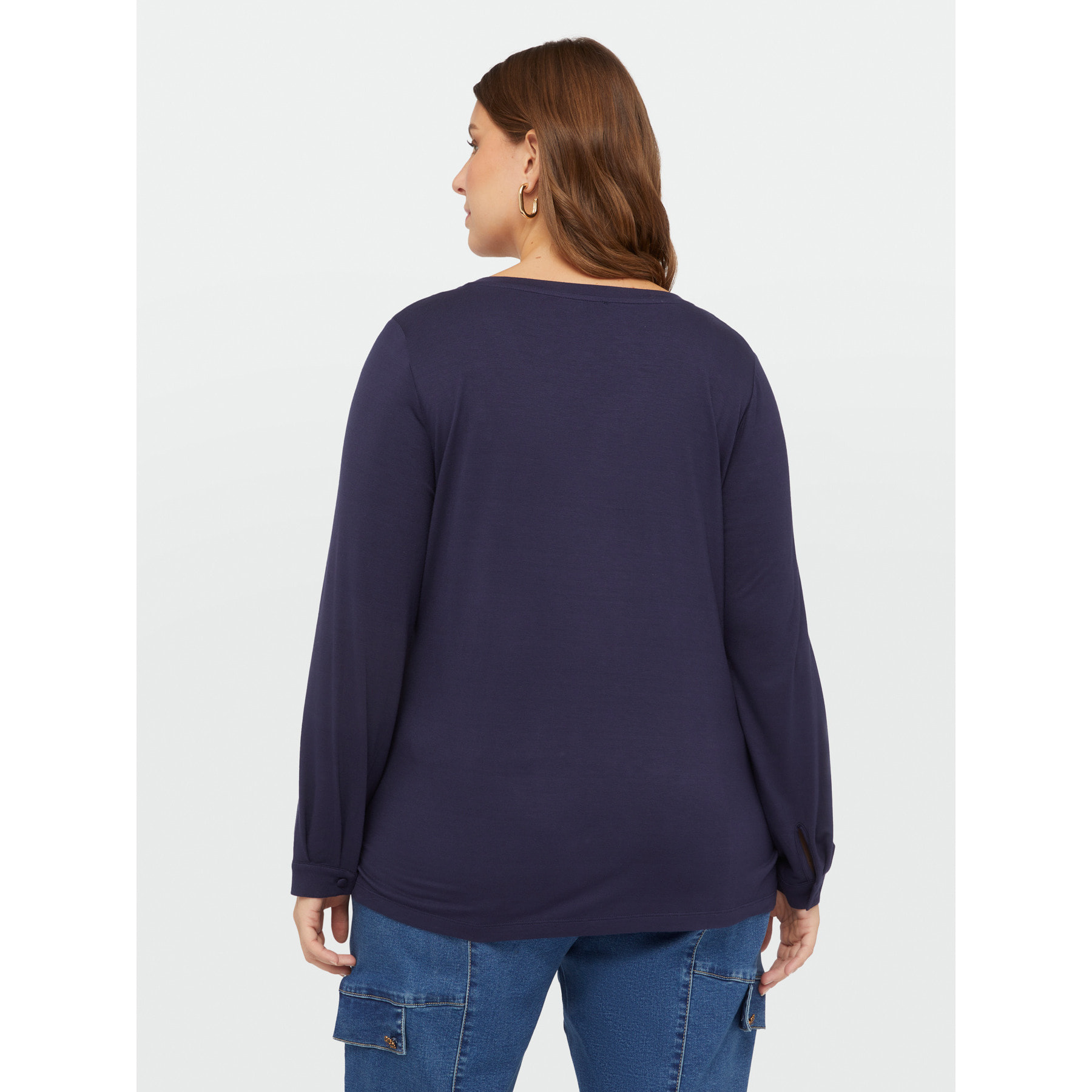 Fiorella Rubino - Camiseta con cuello de pico en dos tejidos - Azul