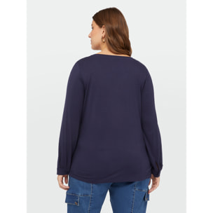 Fiorella Rubino - Camiseta con cuello de pico en dos tejidos - Azul