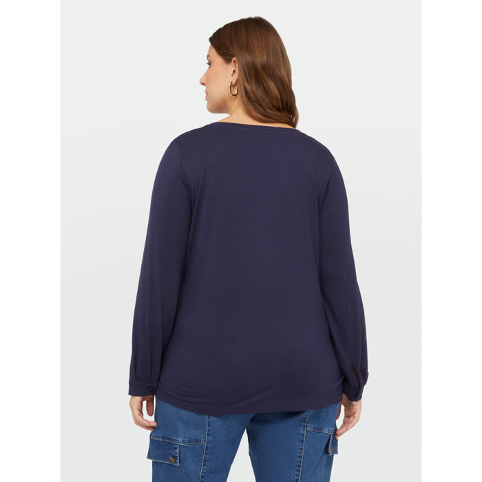 Fiorella Rubino - Camiseta con cuello de pico en dos tejidos - Azul