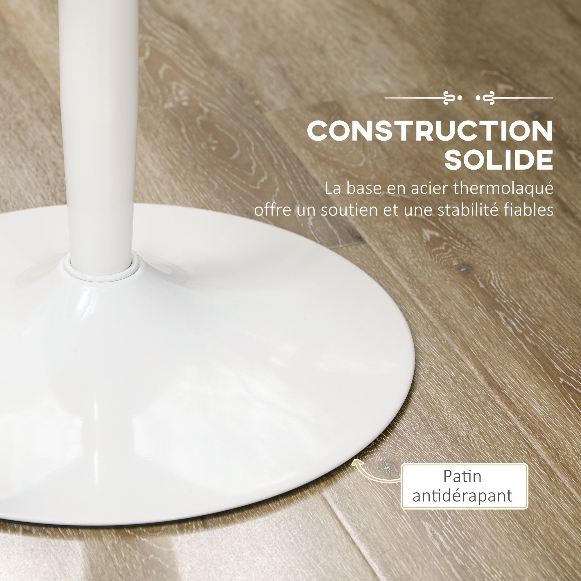 Table ronde design 2 personnes dia. 80 cm style néo-rétro piètement acier plateau MDF blanc