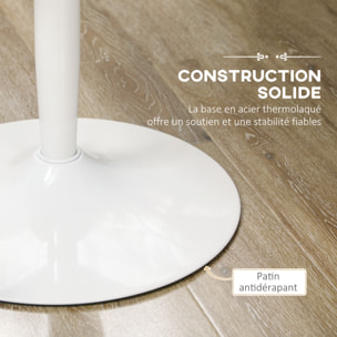 Table ronde design 2 personnes dia. 80 cm style néo-rétro piètement acier plateau MDF blanc