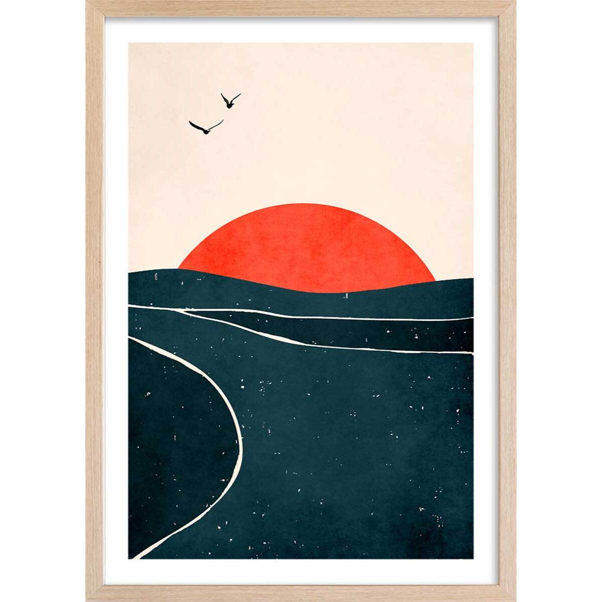 Affiche paysage Brise au sunset Affiche + cadre en bois - Chêne