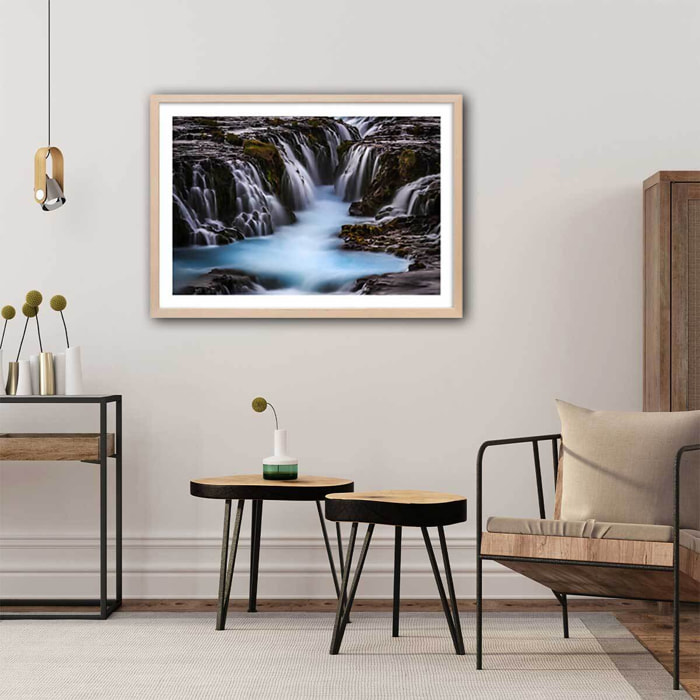 Affiche Islande Beaute bleue Affiche + cadre en bois - Chêne