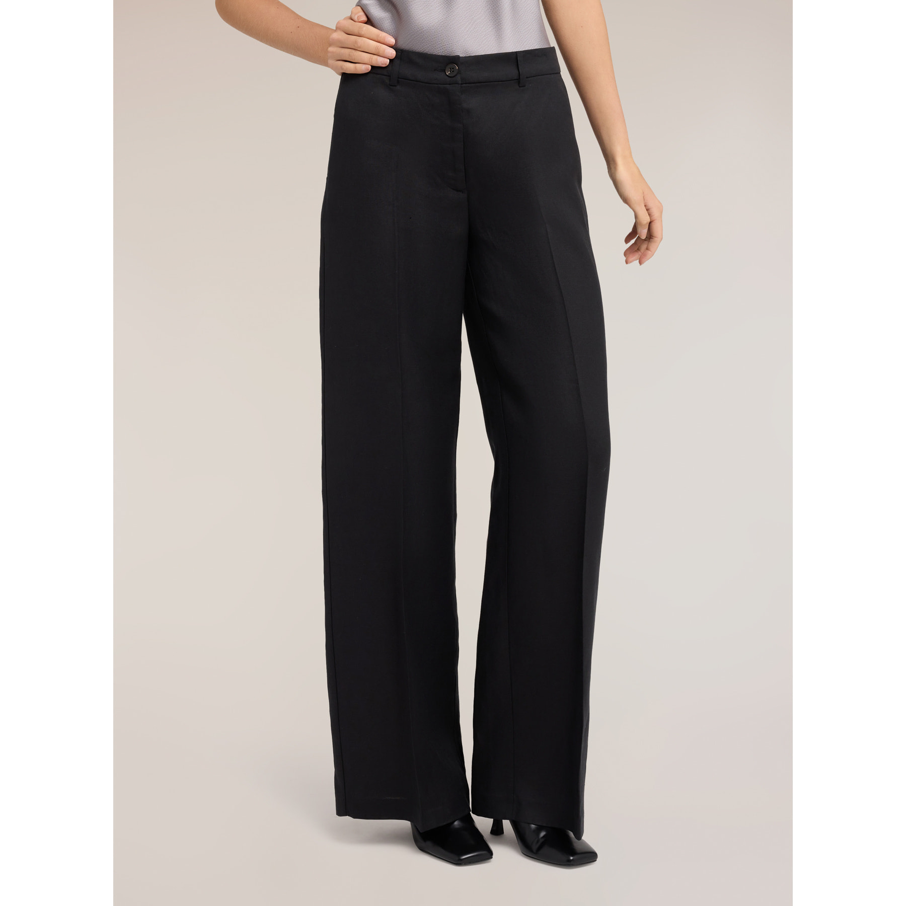 Motivi - Pantalones palazzo de mezcla de lino - Negro