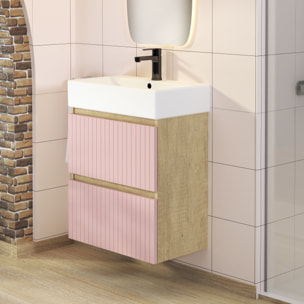 Conjunto de Baño Zel | Mueble Suspendido | 60 cm Rosa | Dos Cajones | Lavabo Encastrado | No incluye Espejo | Mueble Montado| Alday
